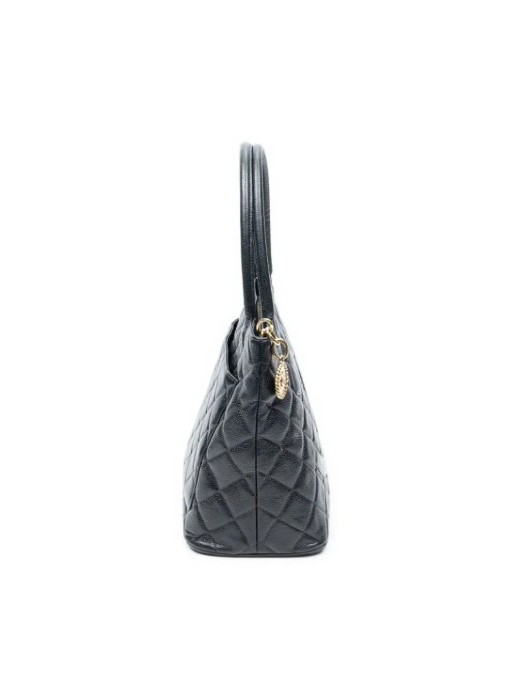 Chanel Timeless Medallion Tote Bag Black Quilted Caviar Leather